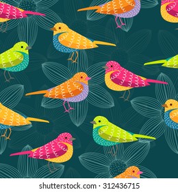 bird seamless pattern on blue background