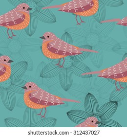 bird seamless pattern on cyan background