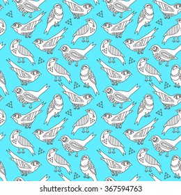 Bird seamless pattern. Surface kid decoration with outline birds.Vector illustration. Cloth design, wallpaper, wrapping.