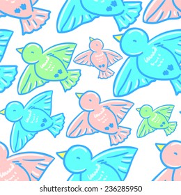 Bird seamless pattern. Vector colored birds.