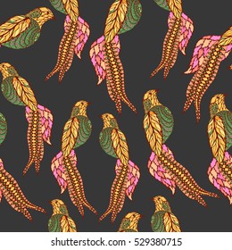 Bird seamless pattern. Vector endless background with colorful stylized birds.