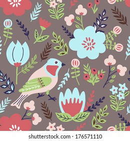 Bird seamless pattern. Vector illustration. 