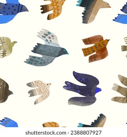 Bird seamless pattern. Watercolor vector illustration. cute animal.