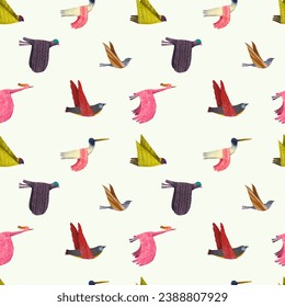 Bird seamless pattern. Watercolor vector illustration. cute animal.