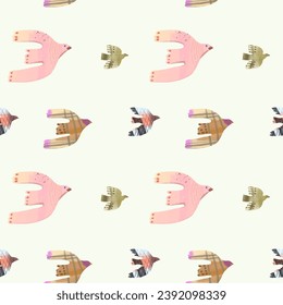 Bird seamless pattern. Watercolor vector illustration. cute animal.