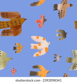 Bird seamless pattern. Watercolor vector illustration. cute animal.