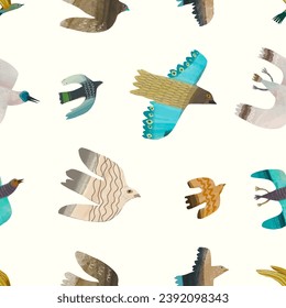 Bird seamless pattern. Watercolor vector illustration. cute animal.