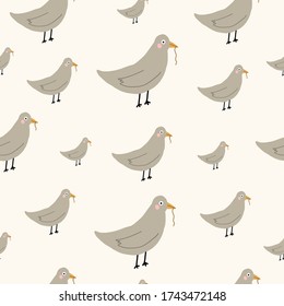  bird Seamless repeat hand drawn doodle childish pattern. Brown, beige, and tan.