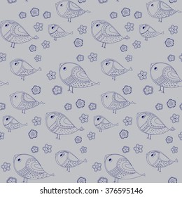 Bird seamless sketch pattern. 