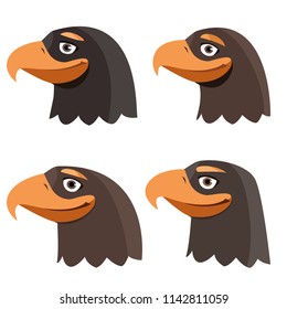 Bird set. Cartoon styled vector illustration. Eagle cartoon waving. Eagle withe gray feather illustration.Hawk . Predatory birds wildlife concept in flat style design. World fauna illustration
