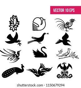 Bird set, dove flying, flat icon, 10 eps vector, icon pack