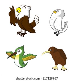 Bird Set Eagle.Dove.Kiwi Bird.Humming Bird