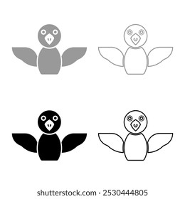 Conjunto de pájaros icono gris color negro Ilustración vectorial Imagen relleno sólido contorno línea delgada estilo plano