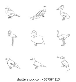 Bird set icons in outline style. Big collection of bird vector symbol stock illustration