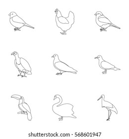 Bird set icons in outline style. Big collection of bird vector symbol stock illustration