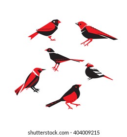 Bird set, red and black