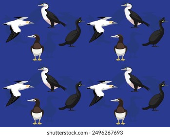 Bird Shag Cormorant Booby Gannet Cartoon Cute Seamless Wallpaper Background