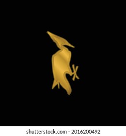 Bird Shape gold plated metalic icon or logo vector