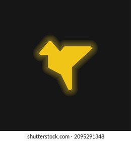 Forma de pájaro Icono de neón amarillo brillante de origami