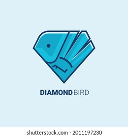Diseño del logotipo de diamante en forma de pájaro. Icono de vector de diamante brillante o logotipo aislado símbolo de señas ilustración vectorial. Plantilla vectorial de geometría del logotipo de pájaro. Hermoso diseño de tienda de joyas. joyería de lujo y rica