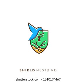 Bird Shield Key Illustration Vector Template. Suitable for Creative Industry, Multimedia, entertainment, Educations, Shop, and any related business