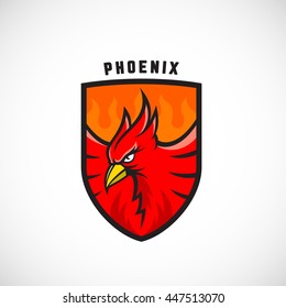 Bird in a Shield Vector Emblem or Logo Template. Fire Phoenix Illustration. Perfect for Sport Team or League Labels. Isolated.