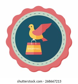 bird and shopping paper bag flat icon with long shadow,eps10