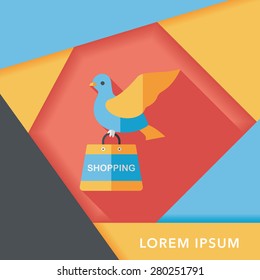 bird and shopping paper bag flat icon with long shadow,eps10