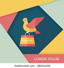 bird and shopping paper bag flat icon with long shadow,eps10