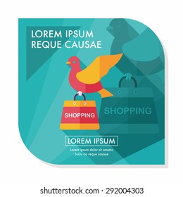 bird and shopping paper bag flat icon with long shadow,eps10