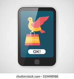 bird and shopping paper bag flat icon with long shadow,eps10