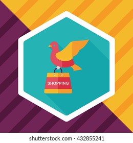 bird and shopping paper bag flat icon with long shadow,eps10