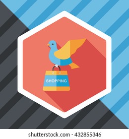 bird and shopping paper bag flat icon with long shadow,eps10
