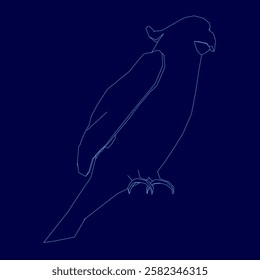 A bird is shown in a blue background. The bird is a parrot and is sitting on a branch