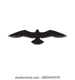 Bird Silhouette Against White Background Detailed Feathered Wingspan