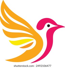 Bird silhouette color flower illustration 22