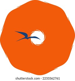 The bird, its silhouette, is dark against the background of an orange octahedron with a hole, similar to the setting sun.
original logo
