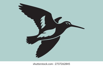 Bird in silhouette, in flight, wings fully extended. Dynamic aerial movement.