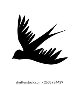 Bird silhouette icon. Freedom flight symbol. Black wing vector. Minimal white background.