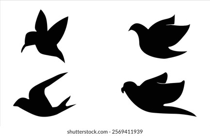 Bird silhouette icon silhouette vector set on a white background. 