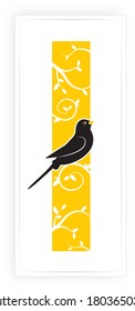Bird silhouette isolated on yellow background, vector. Minimalist poster design. Bird illustration, artwork. Wall art, modern art design.