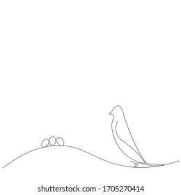 Bird silhouette line drawing, vector illustration