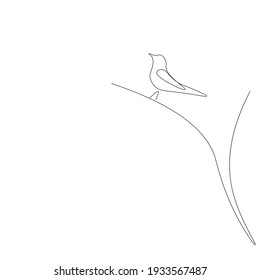 Bird silhouette line drawing, vector illustration