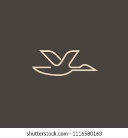 Bird silhouette logo. Vector abstract minimalistic illustration flying fowl. Duck icon. Park, zoo, pet shop, farm, bird feather, wild nature vector flat style logotype modern.