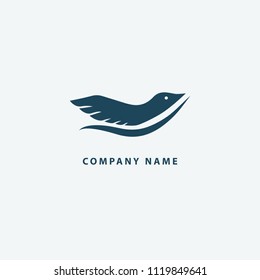 Bird silhouette logo. Vector abstract minimalistic illustration flying fowl. Pigeon icon. Zoo, pet shop, farm, bird feather, wild nature vector flat style logotype modern.