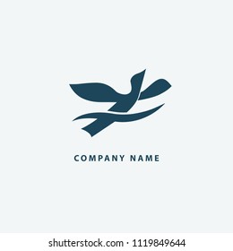 Bird silhouette logo. Vector abstract minimalistic illustration flying fowl. Pigeon icon. Zoo, pet shop, farm, bird feather, wild nature vector flat style logotype modern.