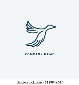 Bird silhouette logo. Vector abstract minimalistic illustration flying fowl. Pigeon icon. Zoo, pet shop, farm, bird feather, wild nature vector flat style logotype modern.