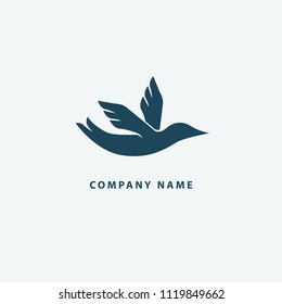 Bird silhouette logo. Vector abstract minimalistic illustration flying fowl. Pigeon icon. Zoo, pet shop, farm, bird feather, wild nature vector flat style logotype modern.