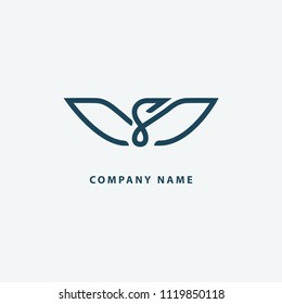 Bird silhouette logo. Vector abstract minimalistic illustration flying fowl. Pigeon icon. Zoo, pet shop, farm, bird feather, wild nature vector flat style logotype modern.