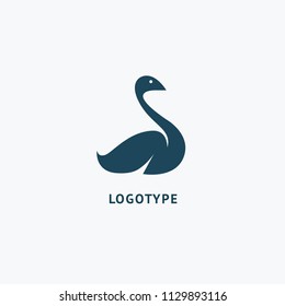 Bird silhouette logo. Vector abstract minimalistic illustration flying fowl. Swan icon. Zoo, pet shop, farm, bird feather, wild nature vector flat style logotype modern.
